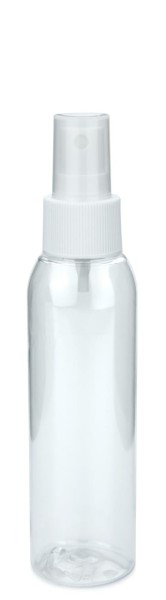 PET Flasche AIDA - 100 ml klar inkl. Spray Zerstäuber Pumpe weiß