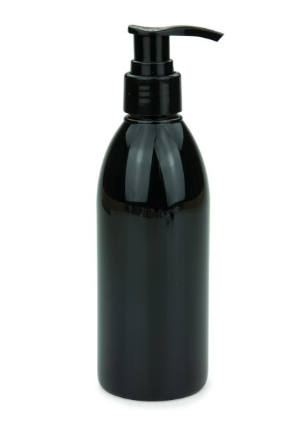 PET Flasche RIGOLETTO - 250ml schwarz mit Seifenpumpe